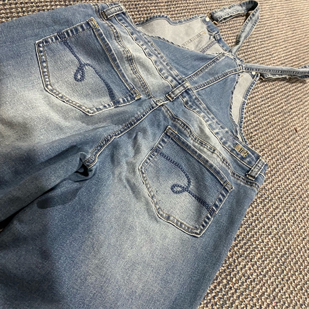 Justice lace embellished overalls. Size 18 MidRise Super Skinny. Distressed/lace - Picture 9 of 11